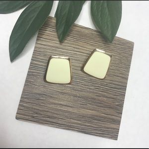Geometric square cream and gold stud earrings